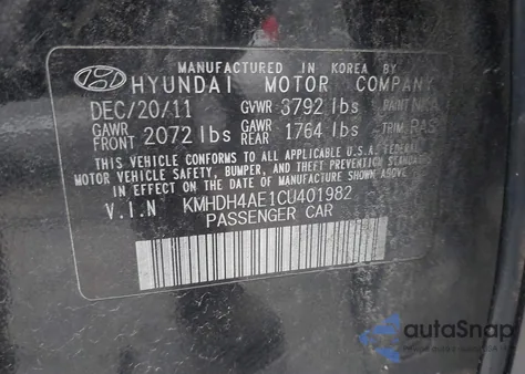 2012 Hyundai Elantra Gls (Ulsan Plant) from USA, damaged, VIN KMHDH4AE1CU401982